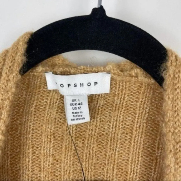 NEW TOPSHOP Oversized Ribbed Open Front Cardigan Sweater Camel Women's Size 12 - Picture 9 of 12